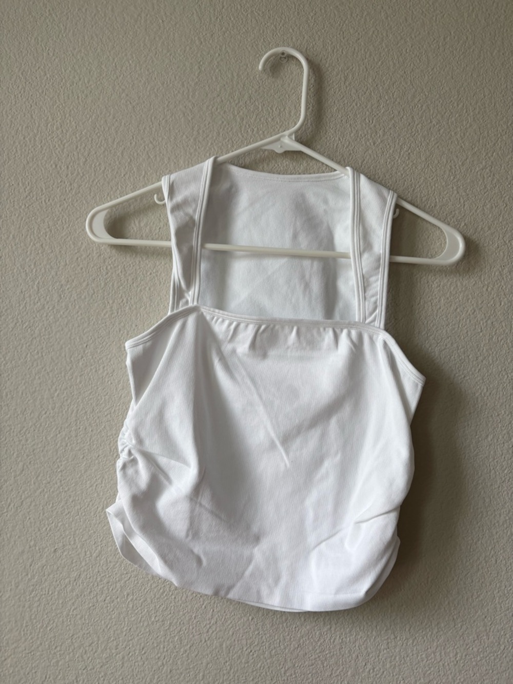 White Square-Neck Tank Top With Ruching